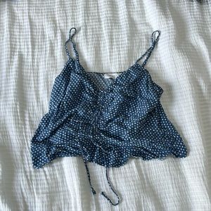 Polka dot crop top with adjustable cinch
